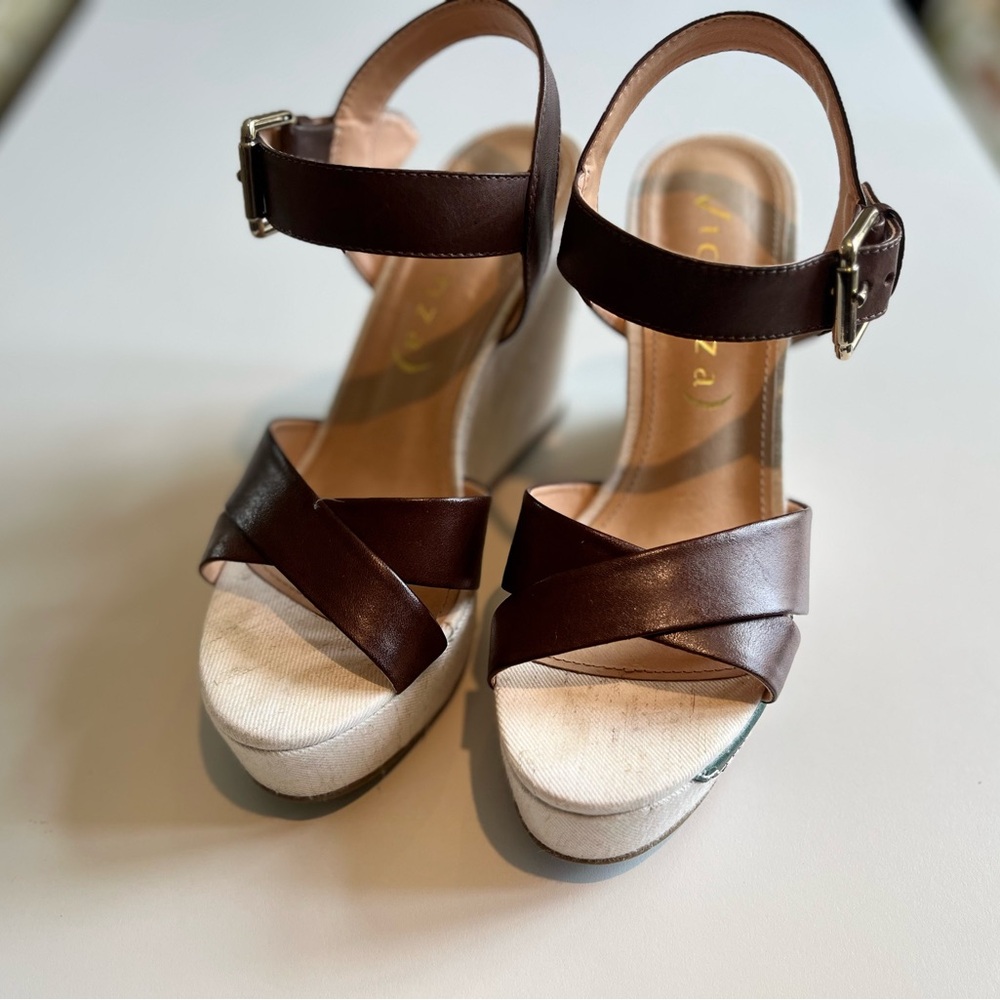 Brown Leather Wedge Sandals